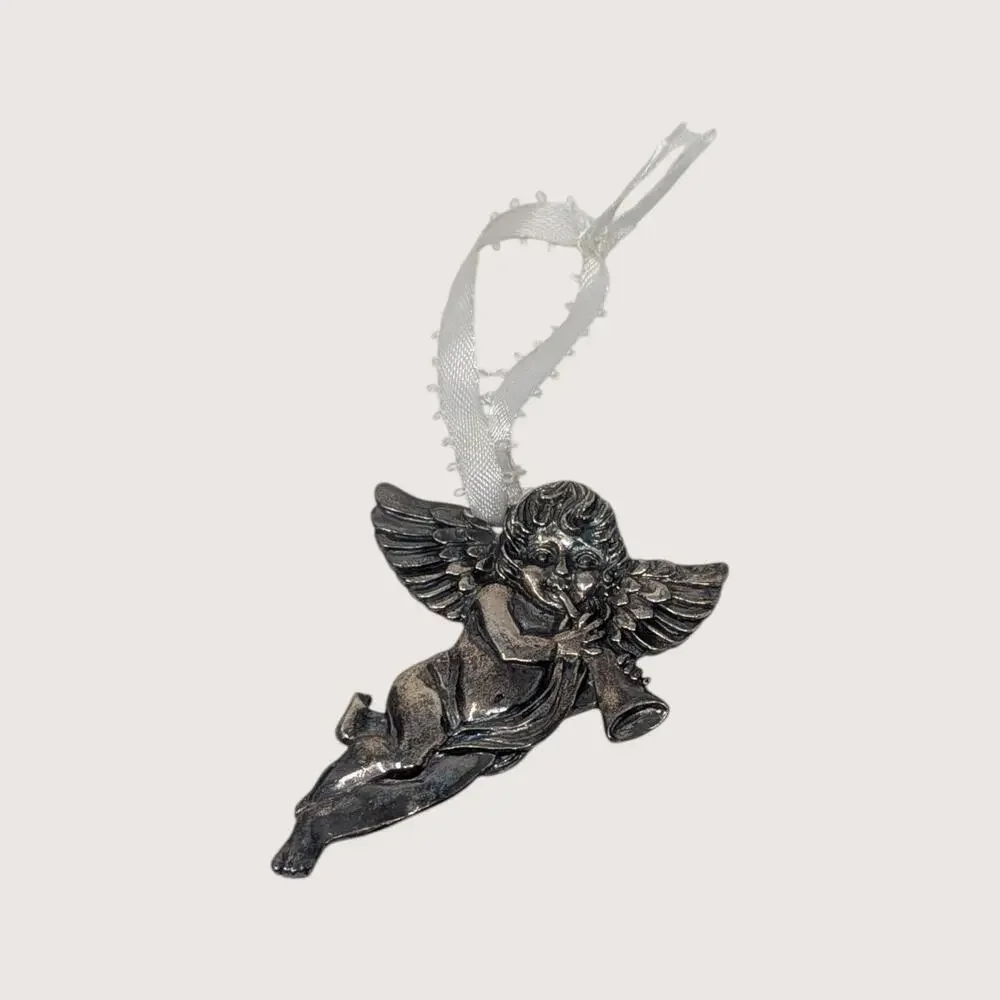 Vintage Pewter R&B Cherub Winged Angel Hanging Ornament